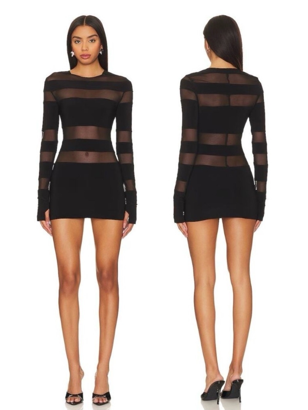 Norma Kamali Spliced Long Sleeve Pickleball Dress Black Mesh Small Retail $295